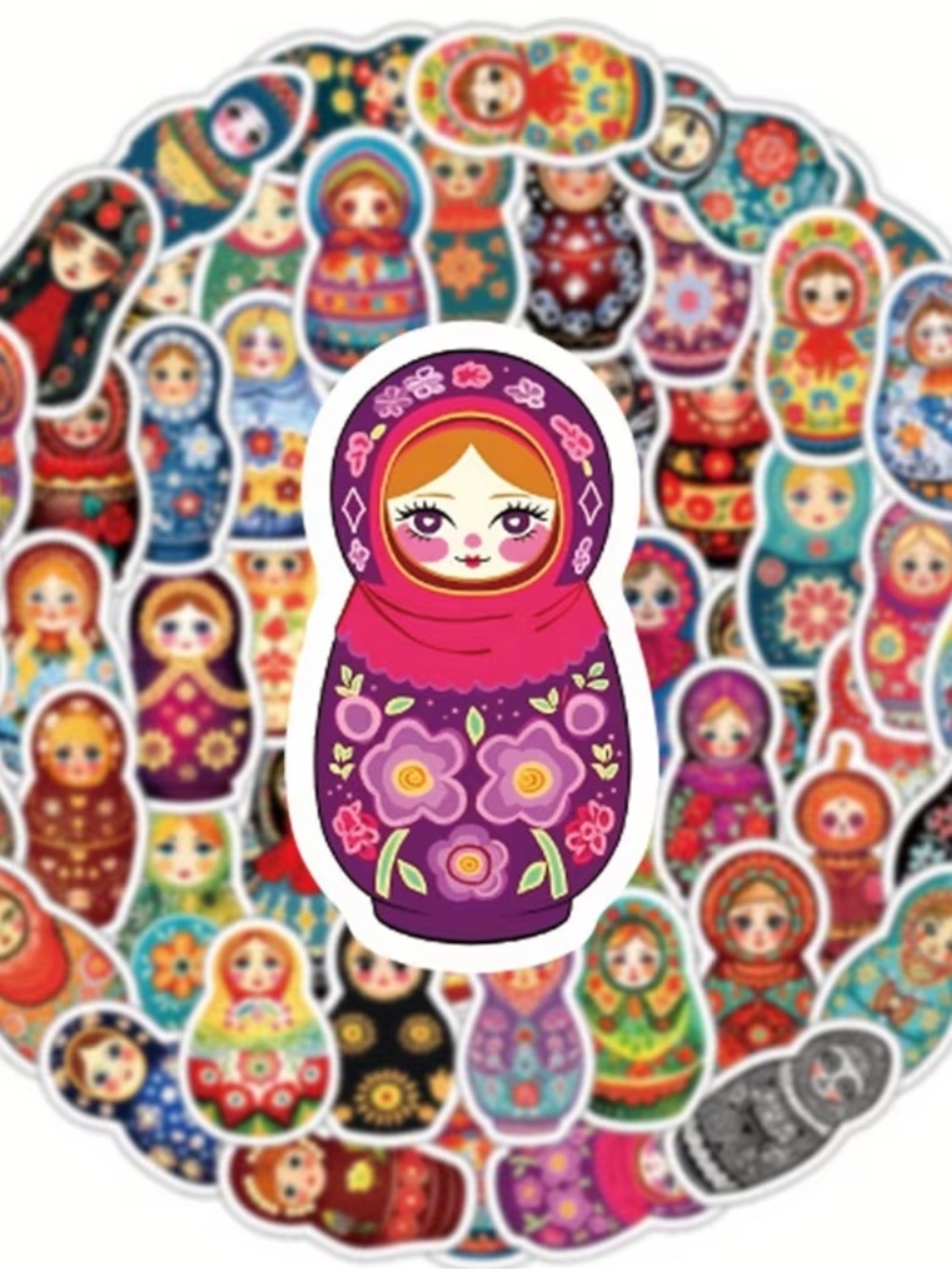 50 Russian Nesting Doll Stickers Cute Mini Sticker Set πͺ - Picture 3 of 4